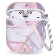Airpod Case For Apple Airpods Gen 1 & 2 - Cute Geometric Art Marble Design Protective Silicone Cover With Keychain Slot- Supports Wireless Qi Charging For Airpods Generation 1 2 - Mosaic Pink Marble