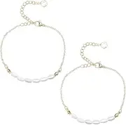 [CHGCRAFT] Pack of 2 Imitation Pearl Rice Beads Anklet Gold Plated Bracelet Beads Anklet Bracelet Delicate Adjustable Handmade Jewellery for Women Gifts