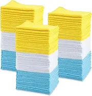 Amazon Basics Microfiber Cleaning Cloths, Non-Abrasive, Reusable and Washable - Pack of 144, 30x41cm, Blue, White and Yellow