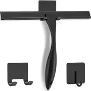 All-Purpose Stainless Steel Shower Squeegee for Shower Doors with 2 Hooks, Bathroom Cleaner Tool Household Window Mirror Squeegee for Home Cleanin Car, 10 Inch Black