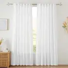 RYB HOME White Sheer Curtains Linen Texture Window Panels, Semi Sheer 52" x 84"