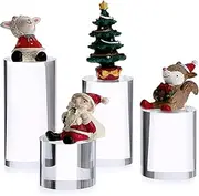 Hipiwe 4-Pack Acrylic Display Risers Figures Display Stand Holder Clear Cylinder Tabletop Jewelry Perfume Showcase Organizer for Geodes Rock Small Collectibles Display Blocks