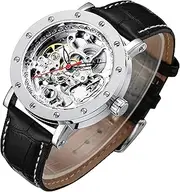 [IK COLOURING] Men's Watch, Mechanical Stainless Steel Skeleton Steampunk Design Automatic Self-Winding Roman Numeral Wrist Watch