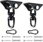 2 Pack Hammock Hanging Kit, 360°Rotating 1200 lb Capacity Swing Hooks, Hammock Hooks Heavy Duty, Hammock Hanging Hardware for Porch Swing, Hammocks, Swing Chair(Black)