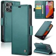 For iPhone 15 Pro Max Butterfly Buckle Litchi Texture RFID Anti-theft Leather Phone Case - Wine Red
