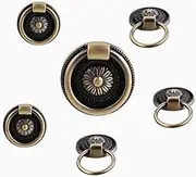 Headsitg 6 Pcs Antique Drawer Pull Ring Cabinet Ring Handle Cabinet Drawer Dressing Knob Handle Antique Brass,Size:1.37" L x 1.37" W x 0.5''H
