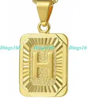 Men&Women's 18K Gold Filled Alphabet Letter "H" Bar Pendant+Snake Chain Necklace