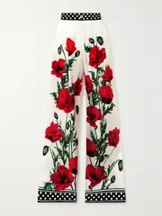 [Dolce & Gabbana] Dolce & Gabbana - Floral-print Silk-twill Wide-leg Pants - Red - IT38 IT 38 Red