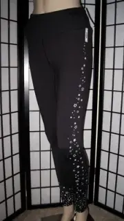 NWT VICTORIA'S SECRET SPORT BLACK SILVER STAR GALAXY DOT KNOCKOUT TIGHT LEGGINGS