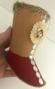 Vtg WENDY ADDISON Theatre of Dream PAPER ART TINSEL BOOT Ornament Shoe XMAS