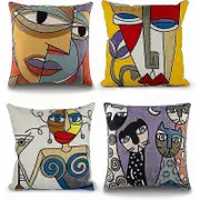 Kincjon Set of 4 Picasso cushion covers 45 x 45 cm embroidered cotton linen sofa cushion covers Scandinavian living room decoration bedroom bed off...