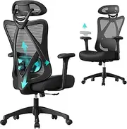 SONGMICS Office Chair, Ergonomic Desk Chair, Computer Chair, Mesh Chair, Adjustable Lumbar Support and Headrest, Load Capacity up to 150 kg, Height Adjustable, Black OBN063B01
