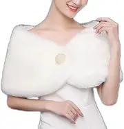 [HPONEZJ] Stole Women's White Bridal Stole Faux Fur Evening Stole with Pearls Bridal Scarf Elegant Festive Evening Dress Bridal Bolero Fluffy Bridal Scarf Winter Autumn Bridal Jacket Warm Scarf Stole for