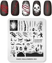 Rolabling Nail Stamping Plates Halloween Theme Scar Blood Tombstone Ghost Pumpkin Image Templates Nail Art Plate Manicure Printing Design DIY (HA004)