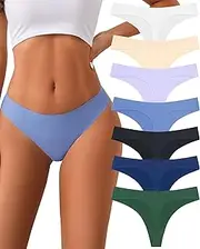 [Murimia] 7 Pack Seamless Underwear for Women Sexy Thongs Breathable No Show Low Rise T-back Bikini Panties