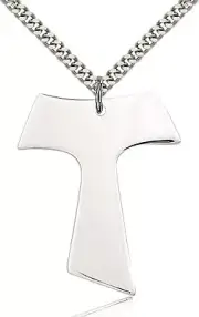 .925 Sterling Silver TAU Cross Necklace Franciscan Pendant For Men On 24 Chain