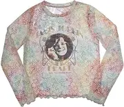 [Rock Off officially licensed products] Janis Joplin Pearl Long Sleeve Mesh Crop Top L White