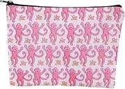 Cartoon Monkey Pattern Printed Makeup Bag, Waterproof Polyester Portable Item Storage Bag (Pink, 17 * 25cm)