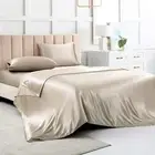 Satin Bed Sheets Queen Sheet Set, Taupe Silk Sheets, 4 - Pieces Soft Bedding ...