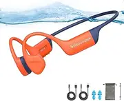 Bone Conduction Headphones, IPX8 Waterproof Open-Ear Bluetooth 5.4 Headphones & 32GB MP3 Player, Wireless Earphones for Workouts, Running and Swimming, with 2 Magnetic Charging Cable (Orange)