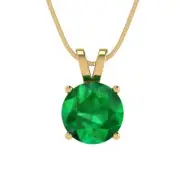 1.50 Round Cut Emerald Designer Everyday Pendant 16" Chain Box 14k Yellow Gold