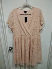 NWT Torrid Blush Peach Lace Surplice Front Skater Dress Sz 3X-Romantic Wedding