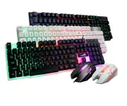 LED light computer PC gaming keyboard and mouse combo set USB 7 color lamp