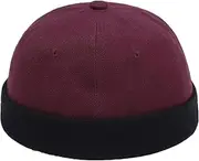 Mens Brimless Hats Unisex Cotton Adjustable Brimless Hats Outdoor Adjustable Docker Cap(Red)