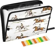 Quteprint 13 Pockets Expanding File Folder with Zipper Closure, Animal Horse Hunting Accordion File Folder with Sticky Labels, Letter Size A4 Papers Expandable File Document Organizer