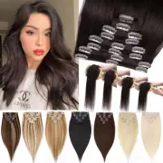 Colored Clip In Remy Human Hair Extensions 8PIECES Standard Full Head Brown Weft