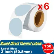 6 Rolls 2" Blue Circle Direct Thermal Labels for Zebra, Rollo, Self-Adhesive