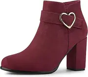 [Allegra K] Women's Buckle Side Zip Chunky Heels Ankle Boots