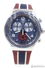 New Swatch Irony Chrono COLLEGE TIME Silicone Band Date Watch 43mm YVS449 $190