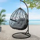 Gardeon Outdoor Egg Swing Chair Wicker Rattan Furniture Pod Stand Cushion Grey