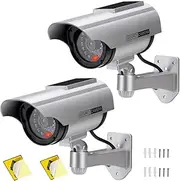 Solar Powered Bullet Dummy Fake Surveillance Camera Security CCTV Dome Camera with LED Flashing Light for Outdoor/Indoor,Home/Business (2 Pack)