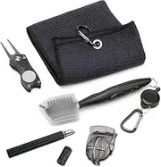 Golf Towel and Tool Accessories Bag KIT - Comes with a Golf Towel, Golf Club Cleaner, Divot Repair Tool, Golf Club Brush, Golf Ball Marker. This are The Perfect Golf Accessories for Men and Women
