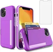 Asuwish Phone Case for iPhone 13 6.1 inch with Tempered Glass Screen Protector Cover and Credit Card Holder Stand Slim Hybrid Cell Accessories iPhone13 5G i i-Phone i13 iPhone13case Women Men Purple