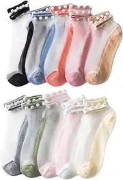 [TYKGD] Women's Socks 10 Pair of Summer Thin Pearl Transparent Glass Fiber Women's Socks Popular in Spring and Summer Korean Cotton Women's Socks