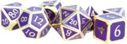 MET017 - Metallic Dice Company: 16mm Metal Poly Dice Set: Gold w/ Purple Enamel