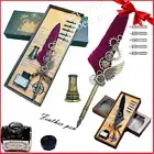 Antique Quill Feather Set,Steampunk Calligraphy Set,Vintage Feather Dip Ink Pen