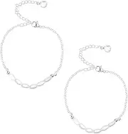 [CHGCRAFT] Pack of 2 Imitation Pearl Rice Beads Anklet Silver Plated Bracelet Beads Anklet Bracelet Delicate Adjustable Handmade Jewellery for Women Gifts