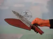 Damascus Steel kitchen chef Knife 15"Hand Forged Feather pattern KIRITSUKE Knife