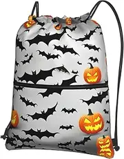 EdWal Halloween Flying Bats Print Drawstring Backpack Gym Bags Sports Bags With Zipper Pocket For Travel Swimming Beach, Black, One Size
