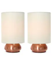 Lalia Home Gemini 2pk Mini Touch Lamp With Rose Gold Base And Cream Fabric Shades