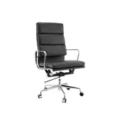 Eames Replica Standard Aluminium Padded High Back Office Computer Work Task Chair - Black Leather - Black