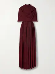 [Proenza Schouler] Proenza Schouler - Frankie Cape-effect Pleated Cutout Crepe Maxi Dress - Burgundy - US4 US 4 Burgundy