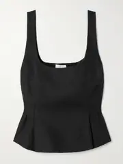 [Posse] Posse - Rosalie Shirred Linen Peplum Top - Black - small small Black
