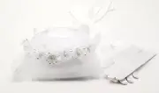 White Communion head piece organza pear flowers veil and pair of children gloves