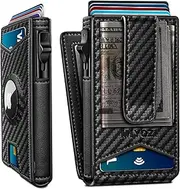 [miyozi] Airtag Wallet for Men,with Money Clip Gift Boxed,Slim Front Pocket Wallet RFID Blocking Metal Case Smart Pop-up Credit Card Holder in Magnetic Leather Flip, Black102, one size, Minimalist