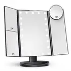 Black Tri-Fold Lighted Makeup Mirror, 22 LED Vanity Mirror with 1X/2X/3X/10X Mag
